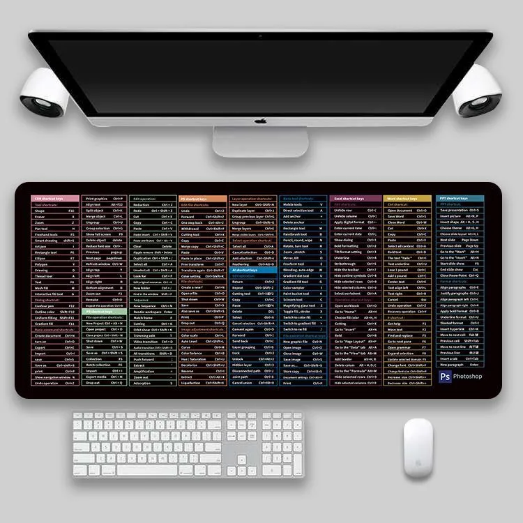Shortcut key mouse pad oversized thickened desk pad with non-slip rubber base and cloth surface, available in multiple sizes and language-style designs