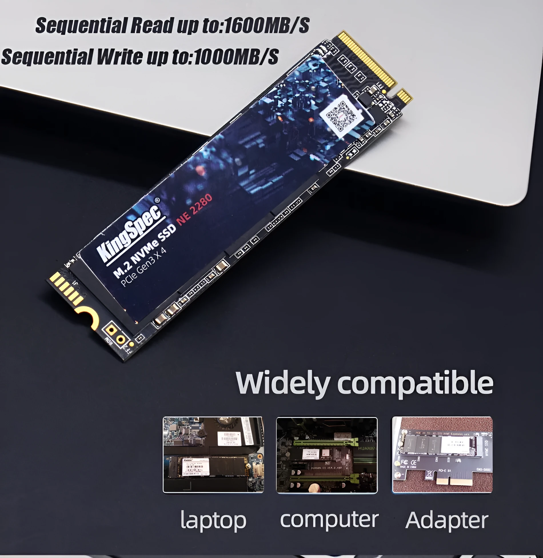 Internal M.2 NVMe SSD laptop hard drive storage 22x80mm with heat dissipation design