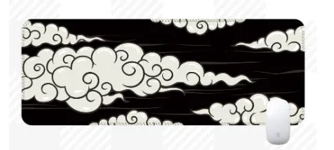Large Japanese-style desk mat with geometric pattern on natural rubber non-slip base