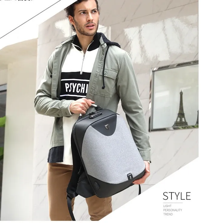 Men's anti-theft cross body double shoulder bag with 15.6 inch laptop pocket in black waterproof polyester