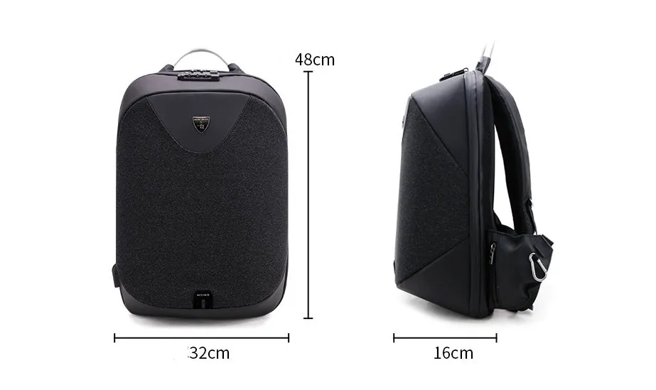 Men's anti-theft cross body double shoulder bag with 15.6 inch laptop pocket in black waterproof polyester