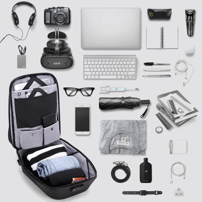 Men's anti-theft cross body double shoulder bag with 15.6 inch laptop pocket in black waterproof polyester