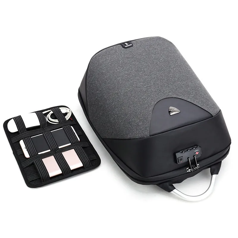 Men's anti-theft cross body double shoulder bag with 15.6 inch laptop pocket in black waterproof polyester