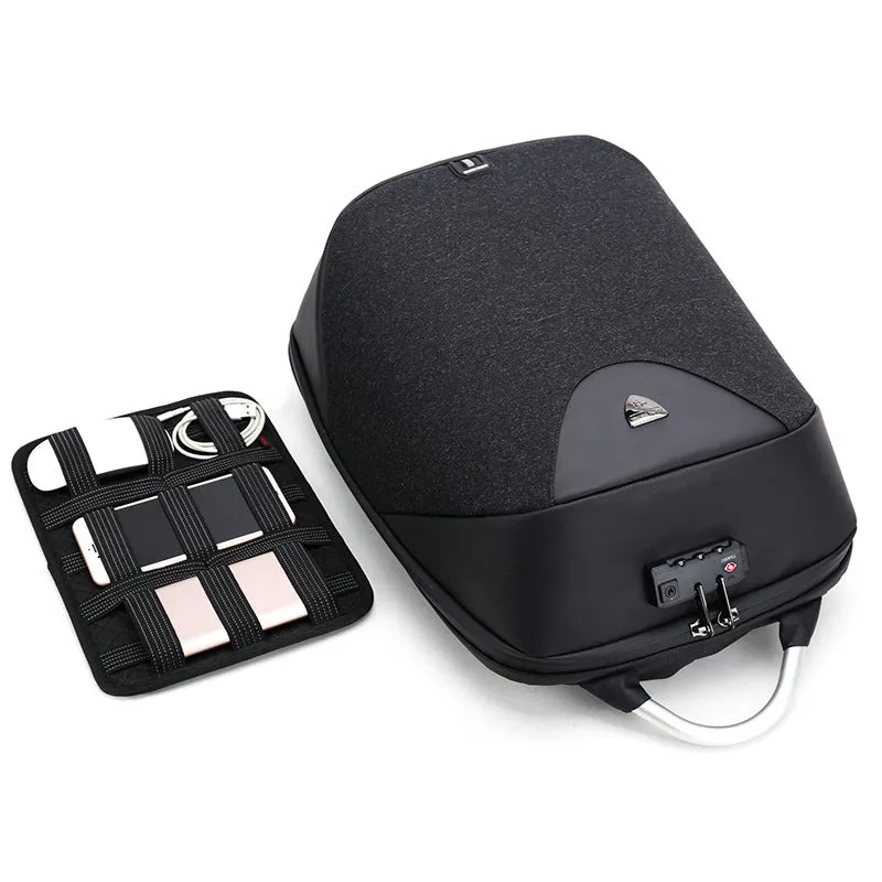 Men's anti-theft cross body double shoulder bag with 15.6 inch laptop pocket in black waterproof polyester