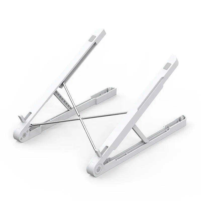 Black ABS folding laptop stand on desk with laptop placed on top