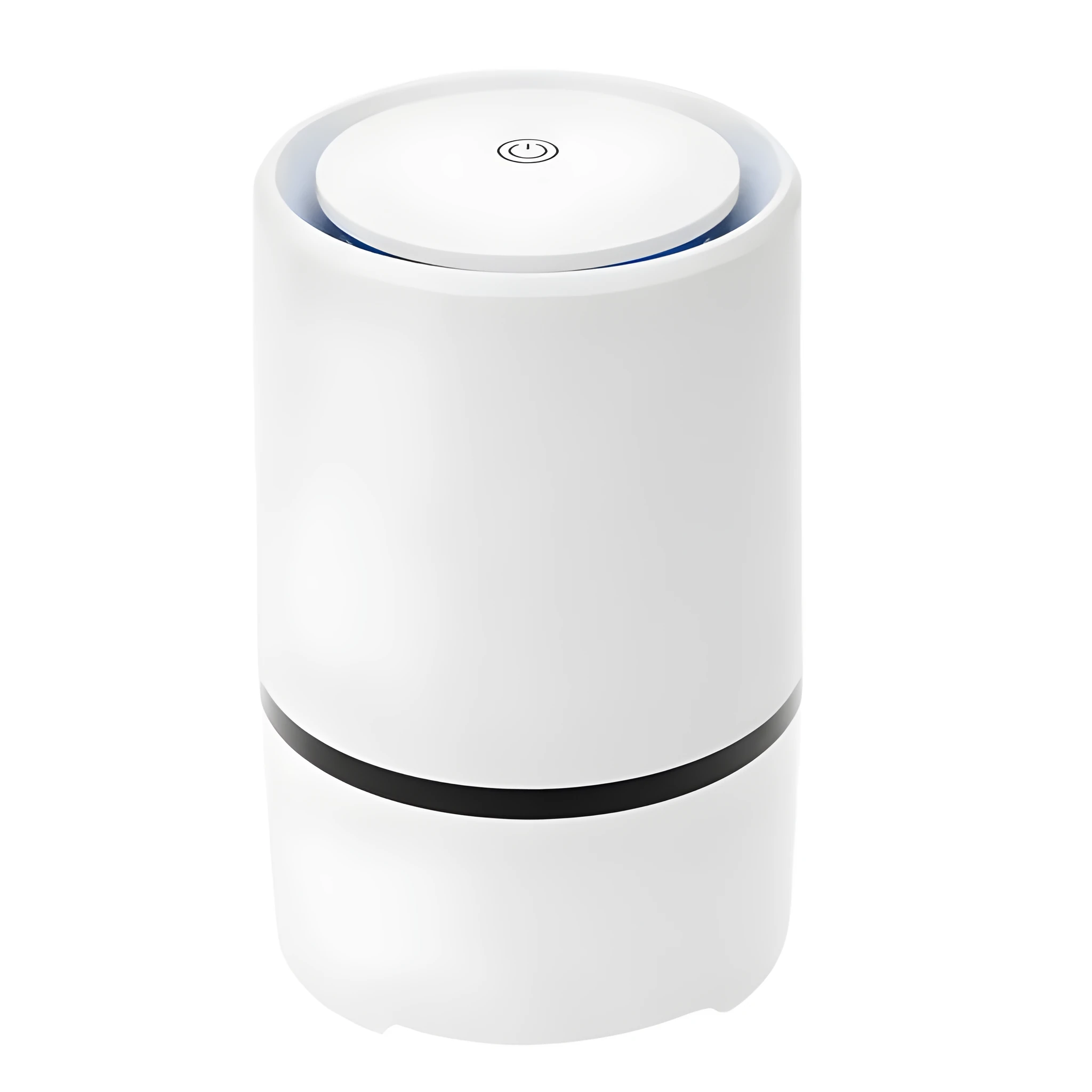 White USB desktop air freshener with anion generator, 125mm diameter, 194mm height, on desk with USB cable