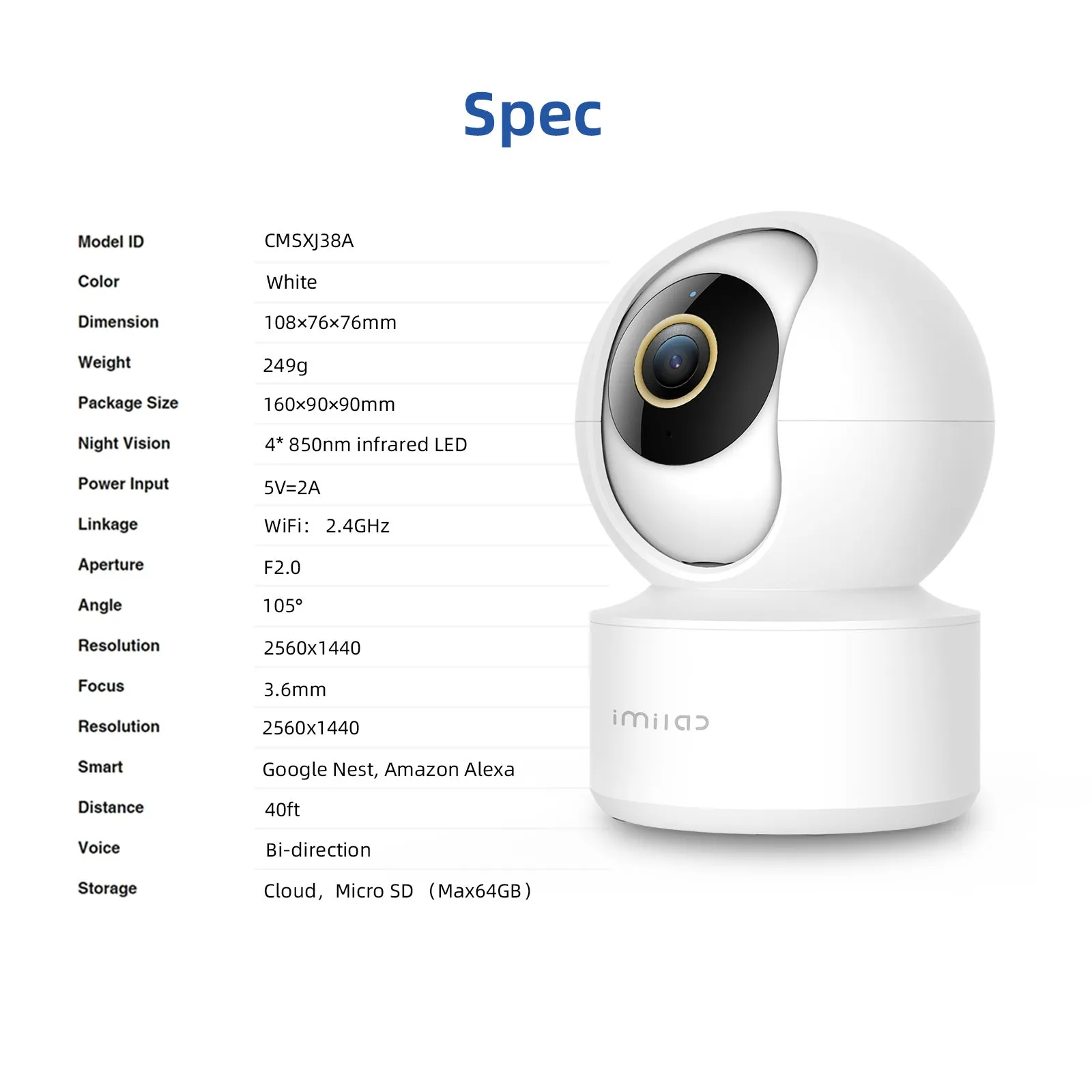IMILAB C21 white indoor security camera with 2.5K resolution, 360° view and starlight night vision