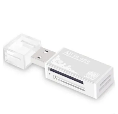 Multi in one card reader with four slots for SD MMC MS TF M2 cards, compact design, available in multiple colours