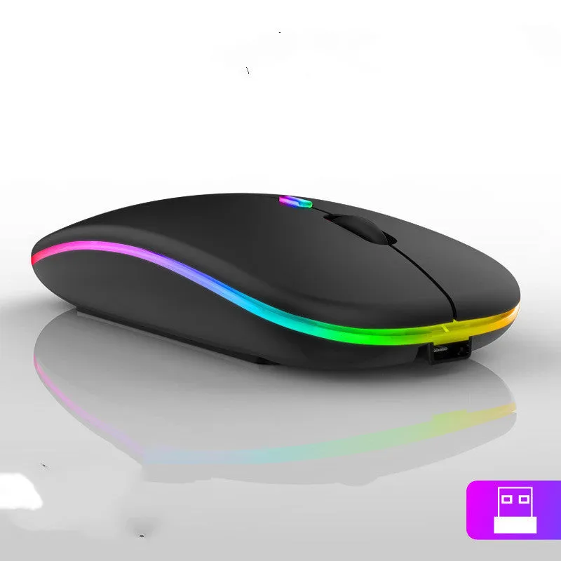 Ultra-thin wireless colourful luminous mouse with Bluetooth and 2.4GHz, C7002 model in black, side view