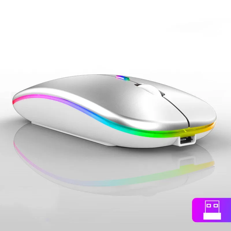 Ultra-thin wireless colourful luminous mouse with Bluetooth and 2.4GHz, C7002 model in black, side view