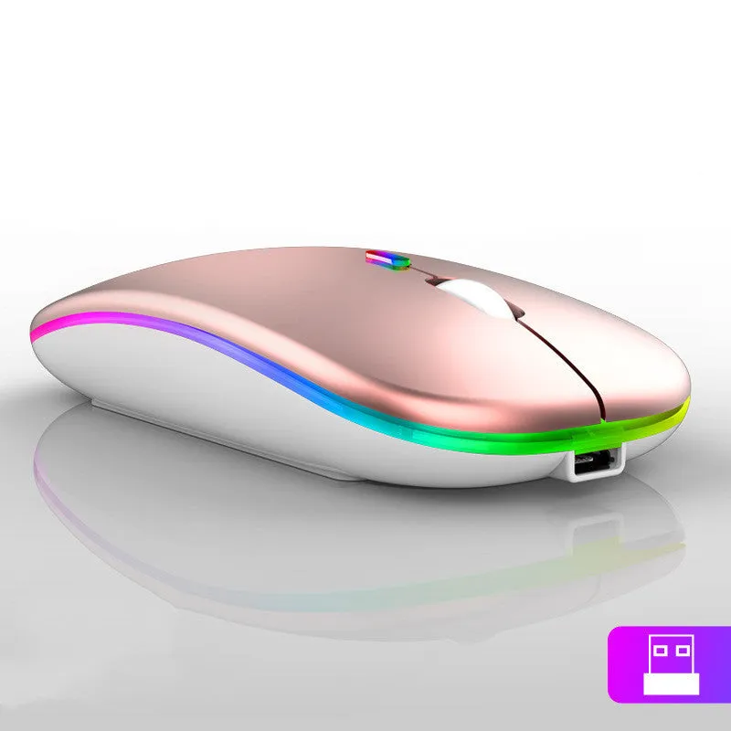 Ultra-thin wireless colourful luminous mouse with Bluetooth and 2.4GHz, C7002 model in black, side view