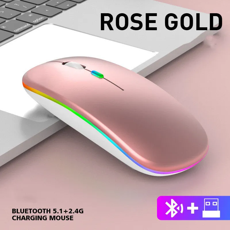 Ultra-thin wireless colourful luminous mouse with Bluetooth and 2.4GHz, C7002 model in black, side view