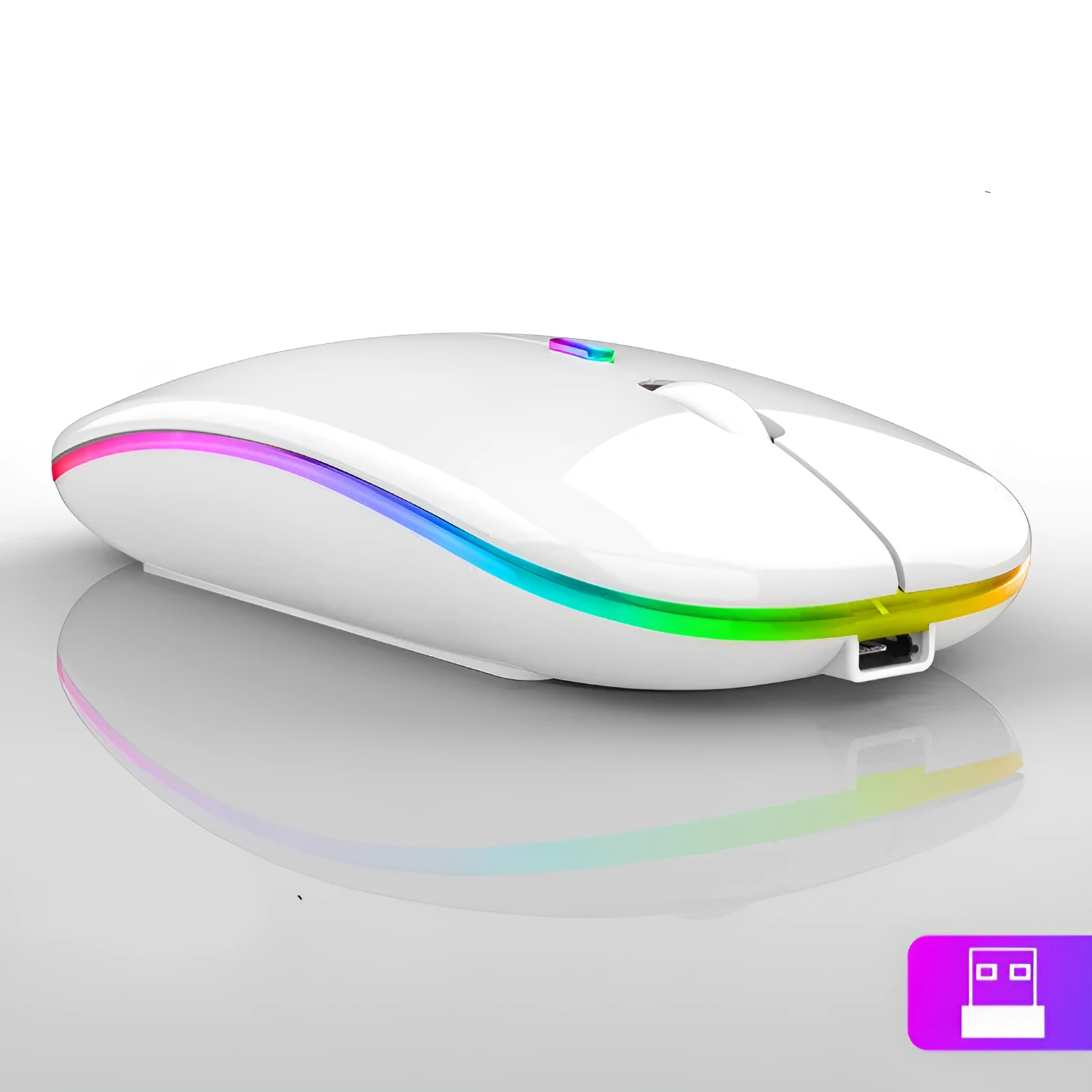 Ultra-thin wireless colourful luminous mouse with Bluetooth and 2.4GHz, C7002 model in black, side view
