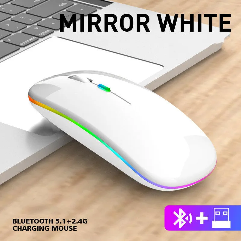 Ultra-thin wireless colourful luminous mouse with Bluetooth and 2.4GHz, C7002 model in black, side view