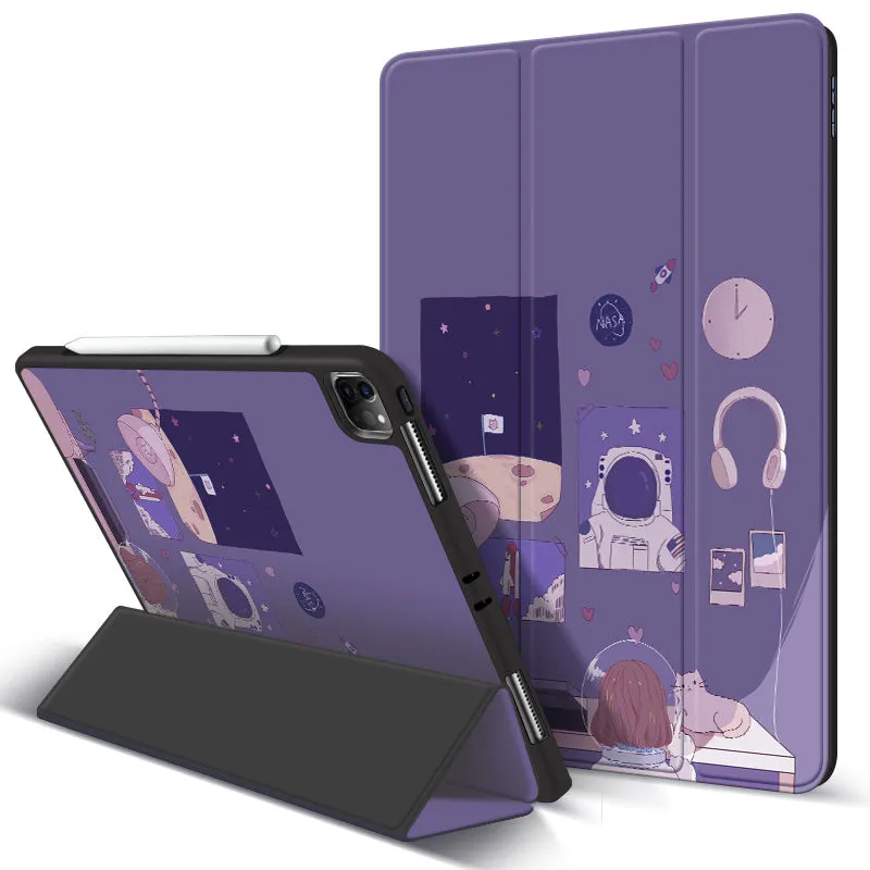 Compatible with Apple iPad anti-drop protective cover in simple style with magnetic pen slot, blue colour