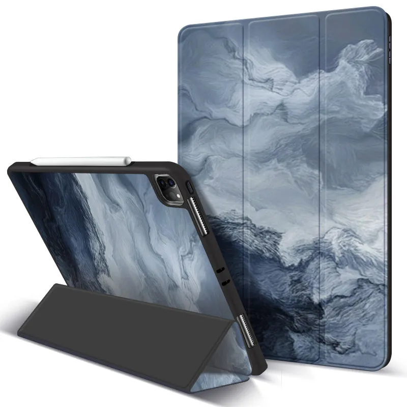 Compatible with Apple iPad anti-drop protective cover in simple style with magnetic pen slot, blue colour