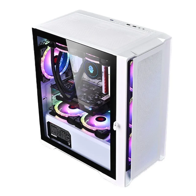Wide body tempered glass computer case black vertical desktop chassis with front USB 3.0 port and ITX motherboard support