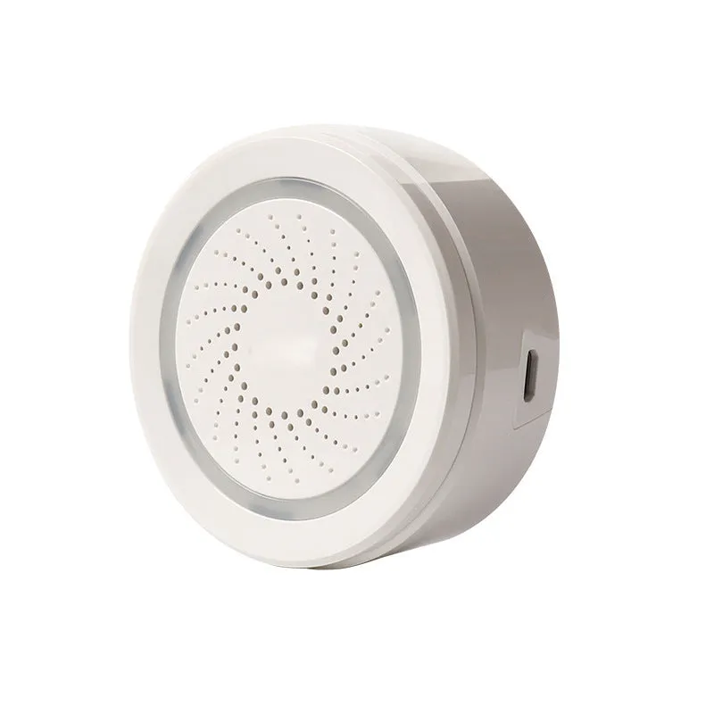 Wireless smart sound and light alarm with WiFi for home security, featuring anti-dismantling design and APP control
