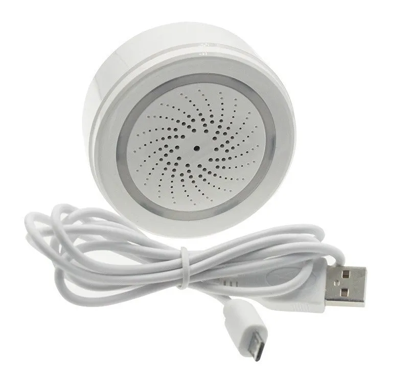 Wireless smart sound and light alarm with WiFi for home security, featuring anti-dismantling design and APP control