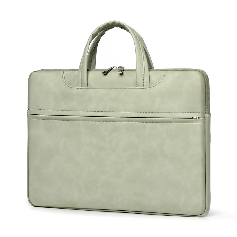 PU leather laptop case for 14 inch laptop in dark gray with zipper closure and soft handle
