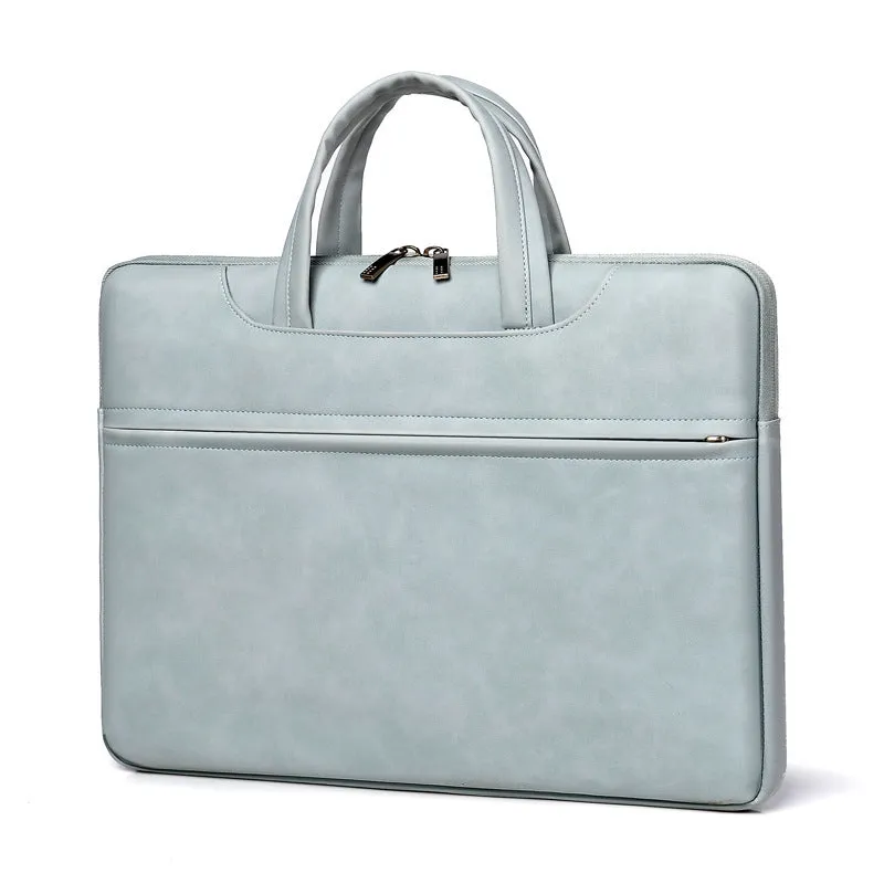 PU leather laptop case for 14 inch laptop in dark gray with zipper closure and soft handle