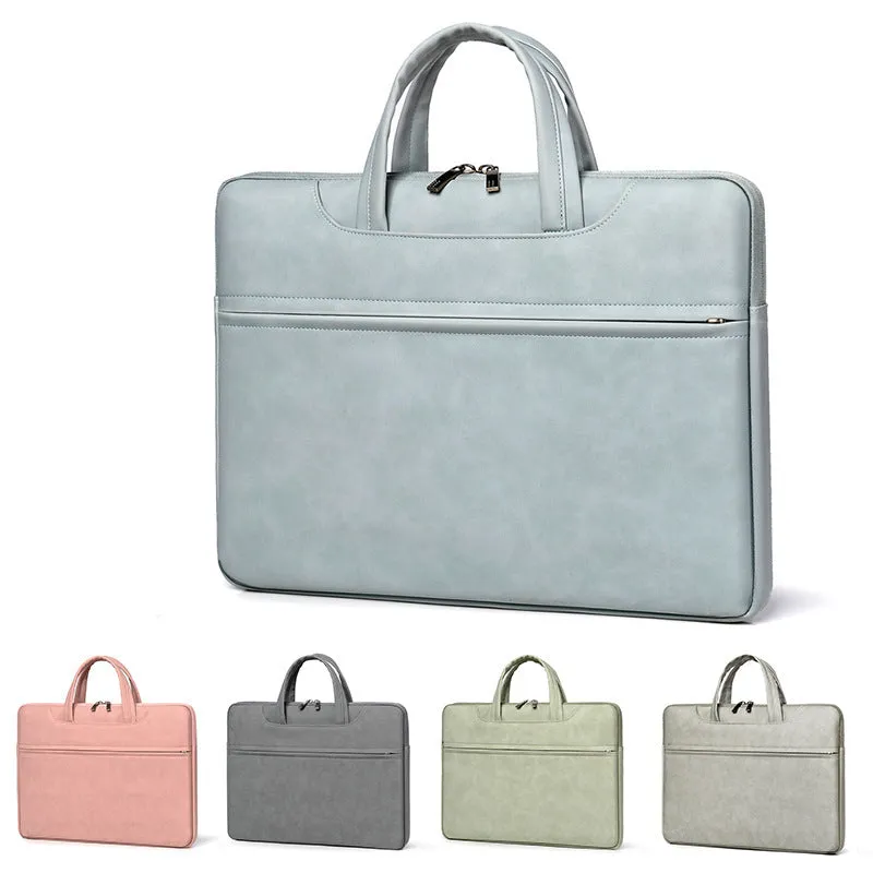 PU leather laptop case for 14 inch laptop in dark gray with zipper closure and soft handle