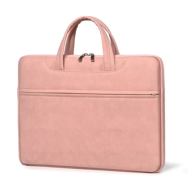 PU leather laptop case for 14 inch laptop in dark gray with zipper closure and soft handle