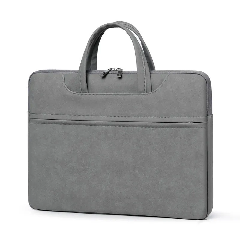 PU leather laptop case for 14 inch laptop in dark gray with zipper closure and soft handle