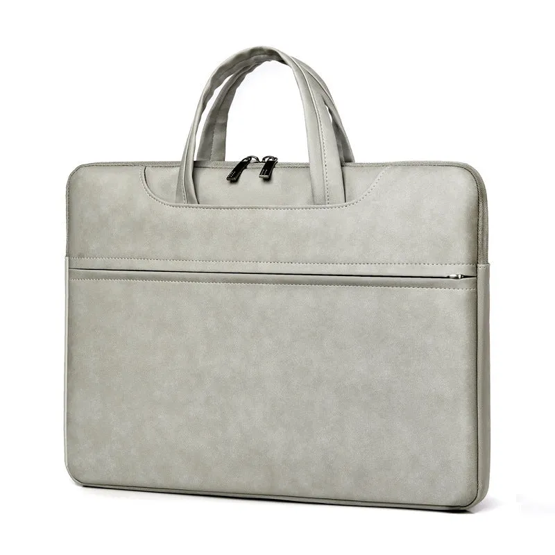 PU leather laptop case for 14 inch laptop in dark gray with zipper closure and soft handle
