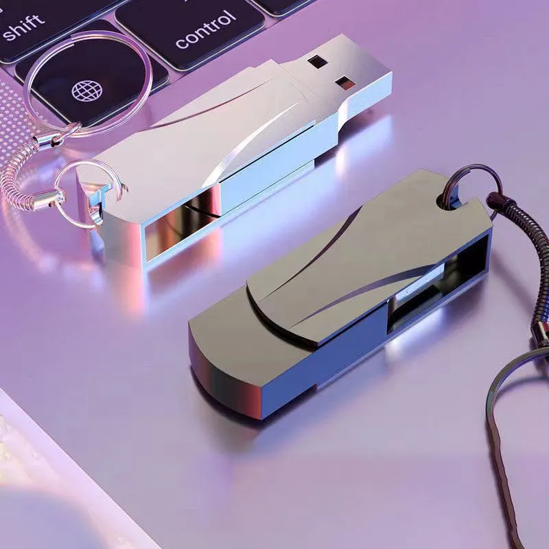 32GB metal USB flash drive with rotating connector in black and grey, mini size 4.2cm