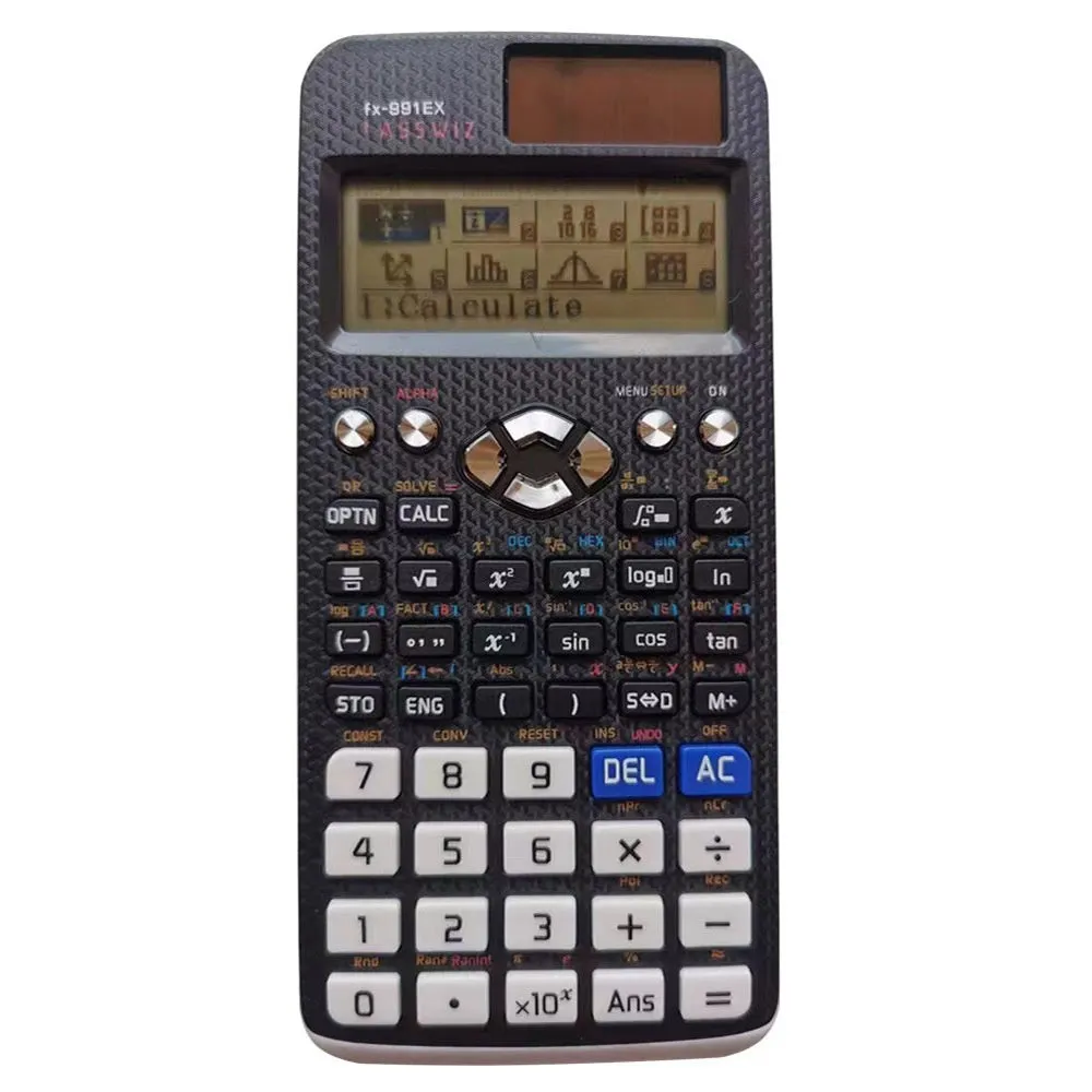 Casio fx-991EX scientific calculator with multi-line display showing mathematical expressions