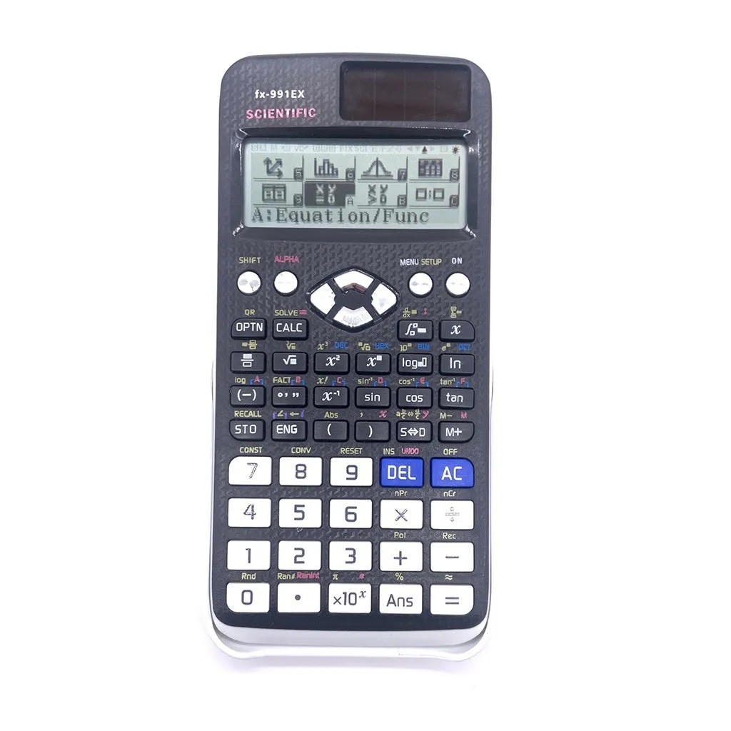 Casio fx-991EX scientific calculator with multi-line display showing mathematical expressions