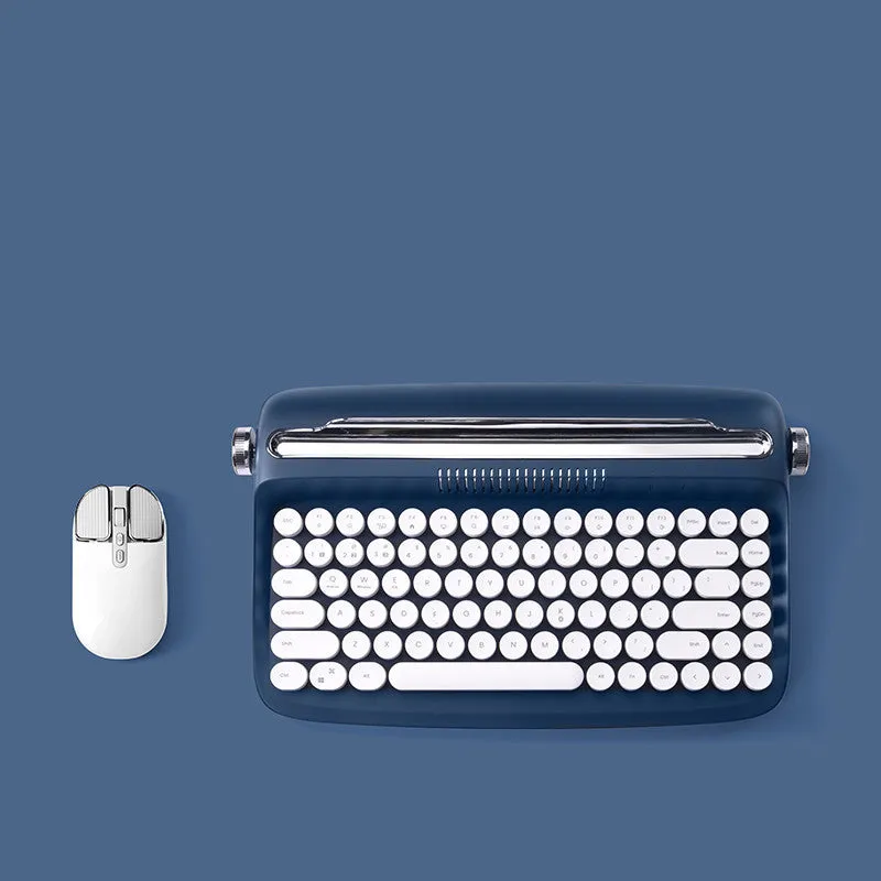 Retro iPad Bluetooth keyboard and mouse set in mint green with blue dual-mode mouse and adjustable bracket