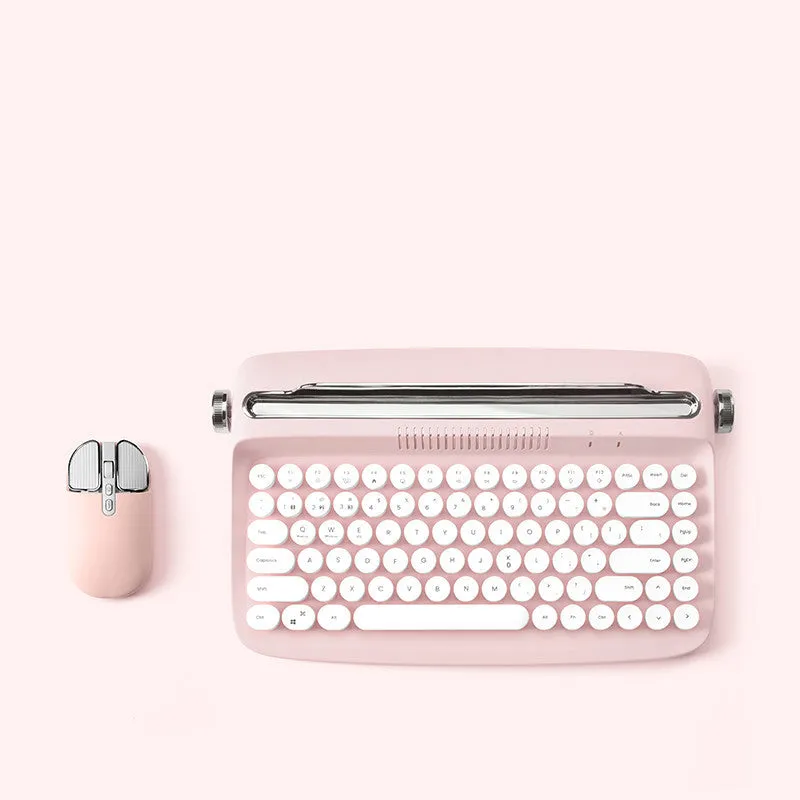 Retro iPad Bluetooth keyboard and mouse set in mint green with blue dual-mode mouse and adjustable bracket