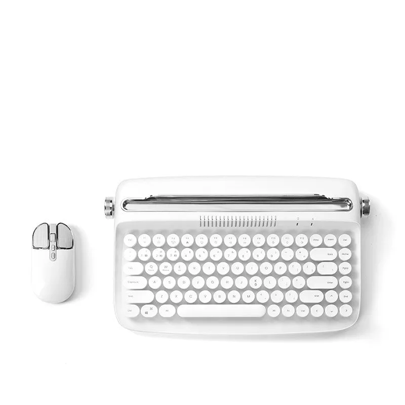 Retro iPad Bluetooth keyboard and mouse set in mint green with blue dual-mode mouse and adjustable bracket