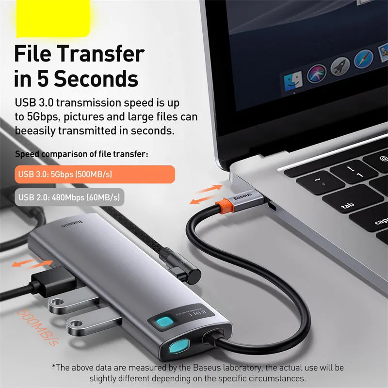 Baseus Metal Shimmer Type-C docking station with 4K HD video output and Gigabit Ethernet port for laptops