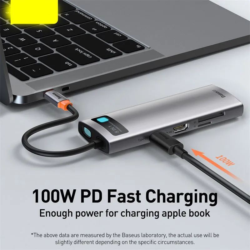 Baseus Metal Shimmer Type-C docking station with 4K HD video output and Gigabit Ethernet port for laptops