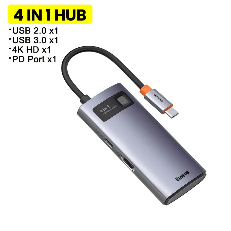 Baseus Metal Shimmer Type-C docking station with 4K HD video output and Gigabit Ethernet port for laptops