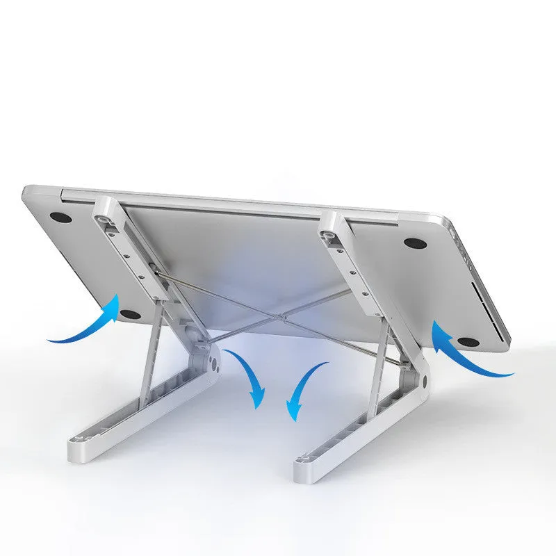 ABS folding notebook stand in black, 32x275mm, with laptop on top