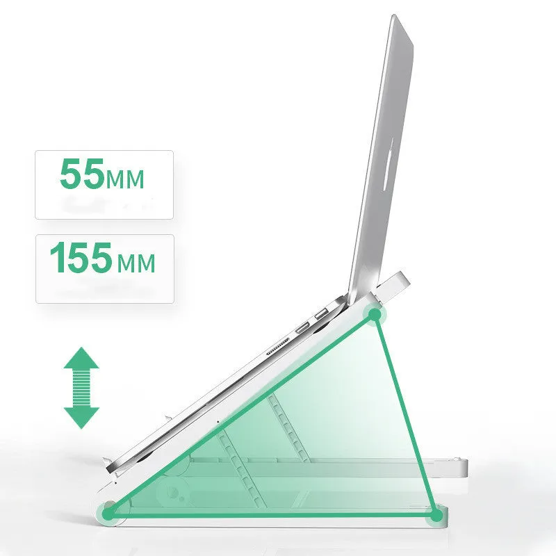 ABS folding notebook stand in black, 32x275mm, with laptop on top