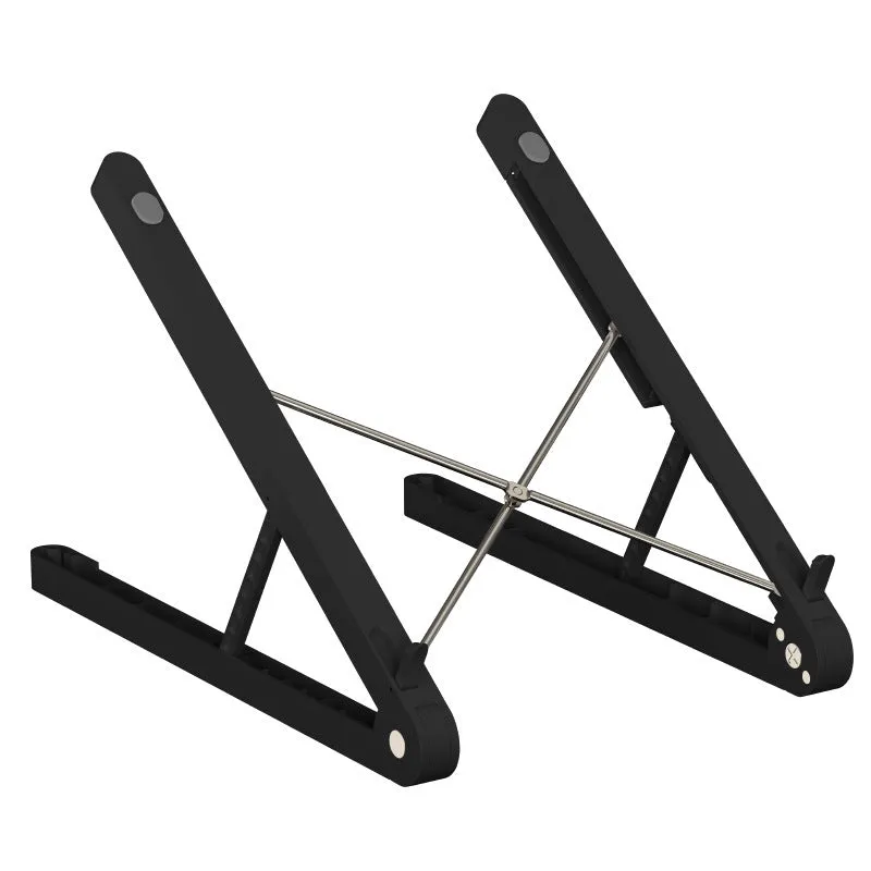 ABS folding notebook stand in black, 32x275mm, with laptop on top