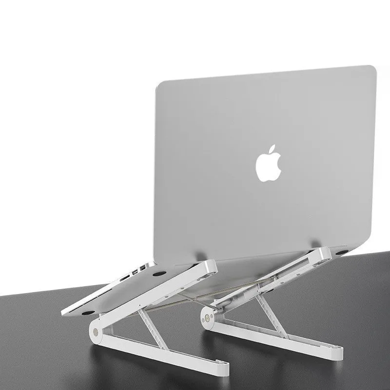 ABS folding notebook stand in black, 32x275mm, with laptop on top