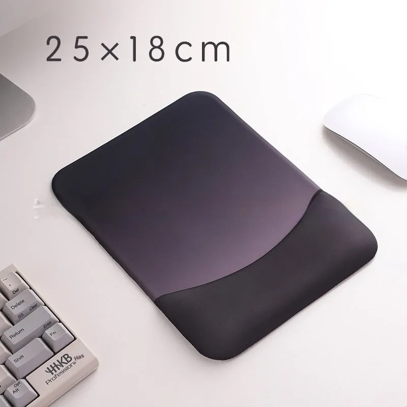 Square cloth mouse pad with silicone gel wrist rest in black, blue, pink or purple patterns