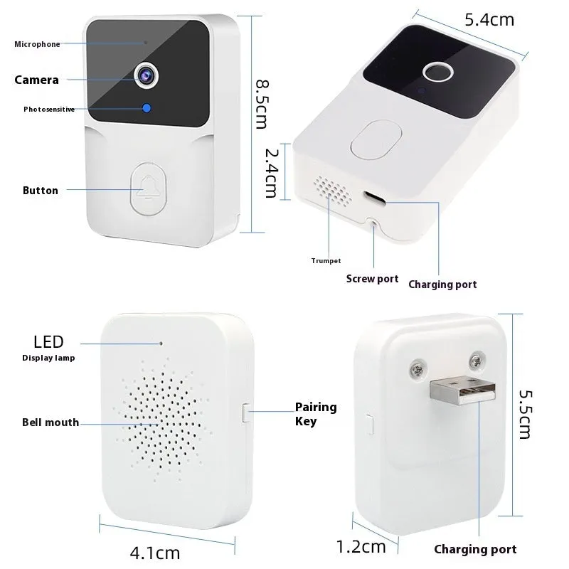 Intelligent visual doorbell with HD night vision camera, black colour, wall-mounted at entrance