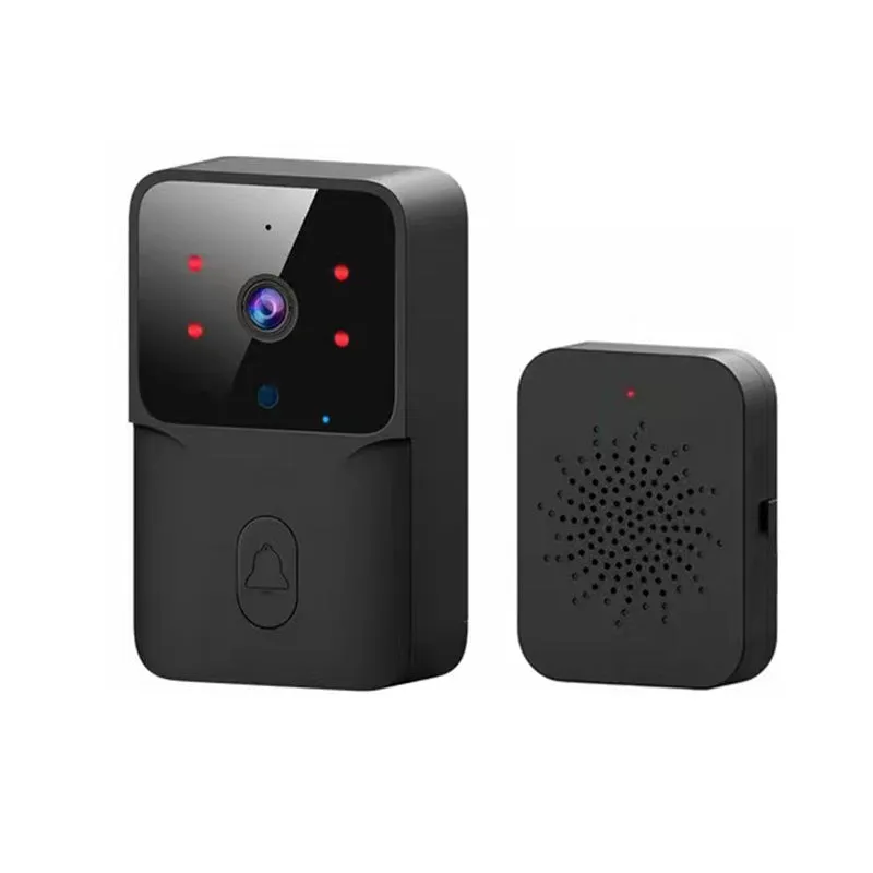 Intelligent visual doorbell with HD night vision camera, black colour, wall-mounted at entrance
