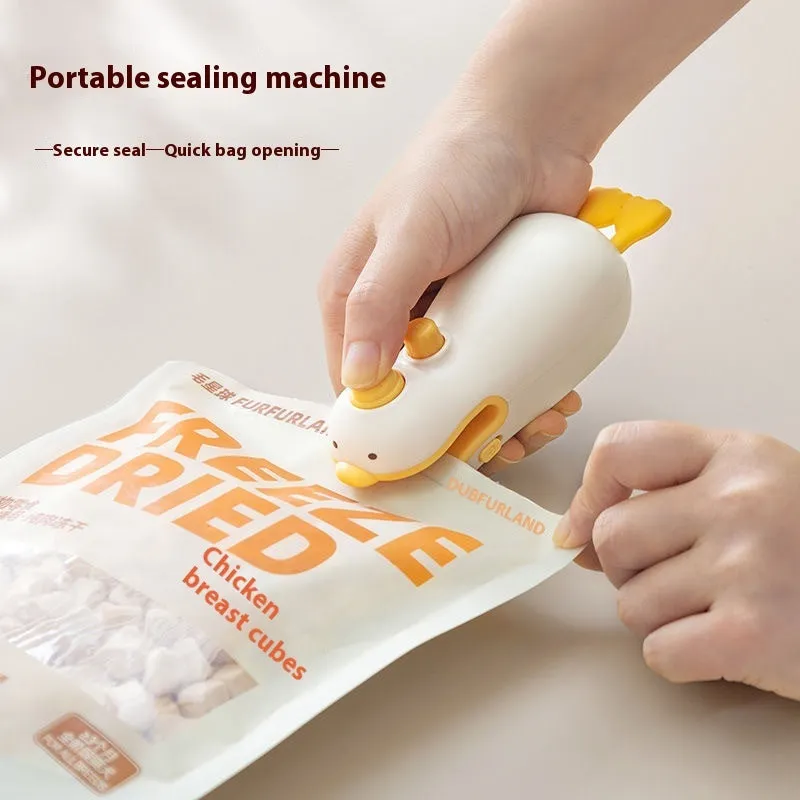 Small yellow duck animal jacquard design rechargeable handheld sealing machine with charging cable