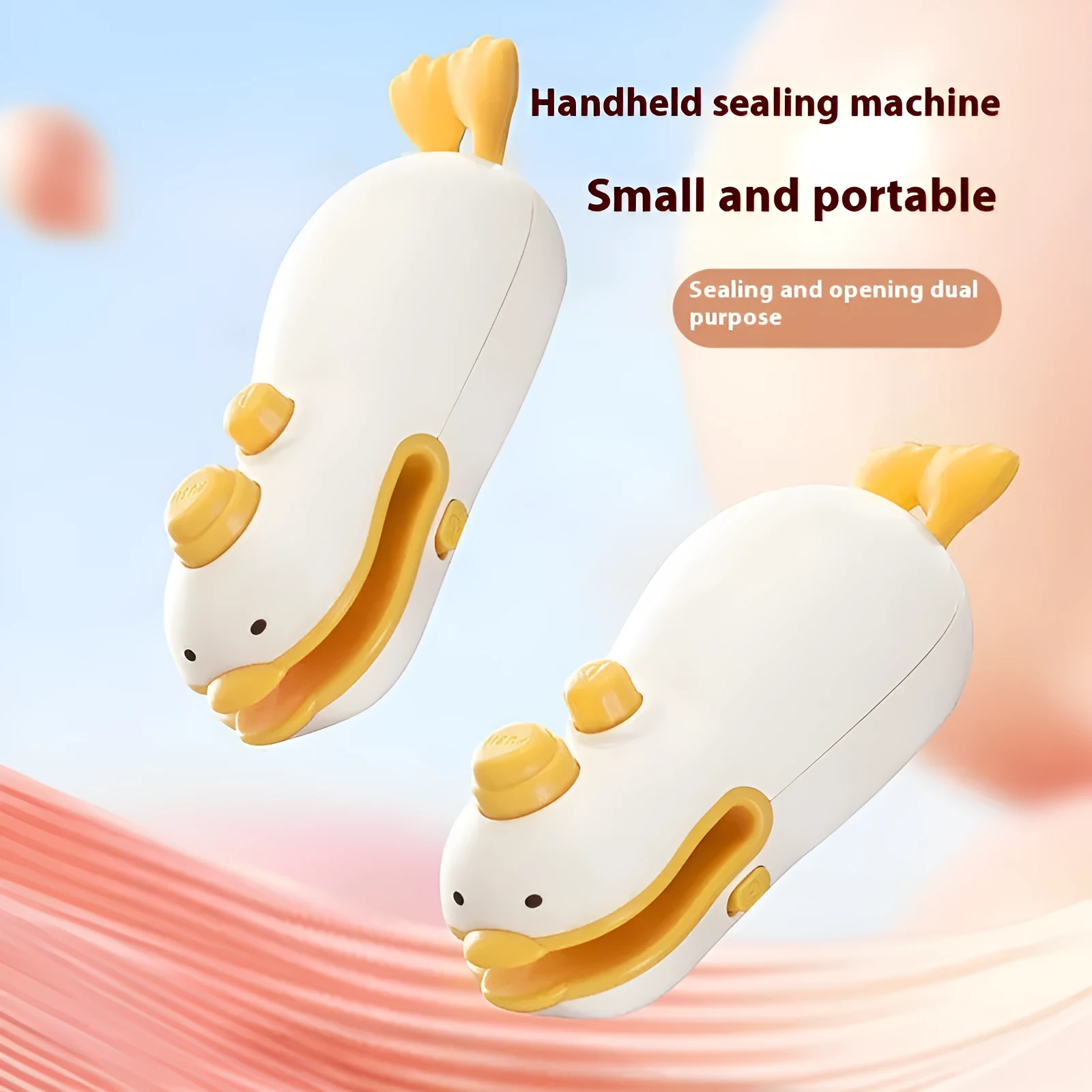 Small yellow duck animal jacquard design rechargeable handheld sealing machine with charging cable