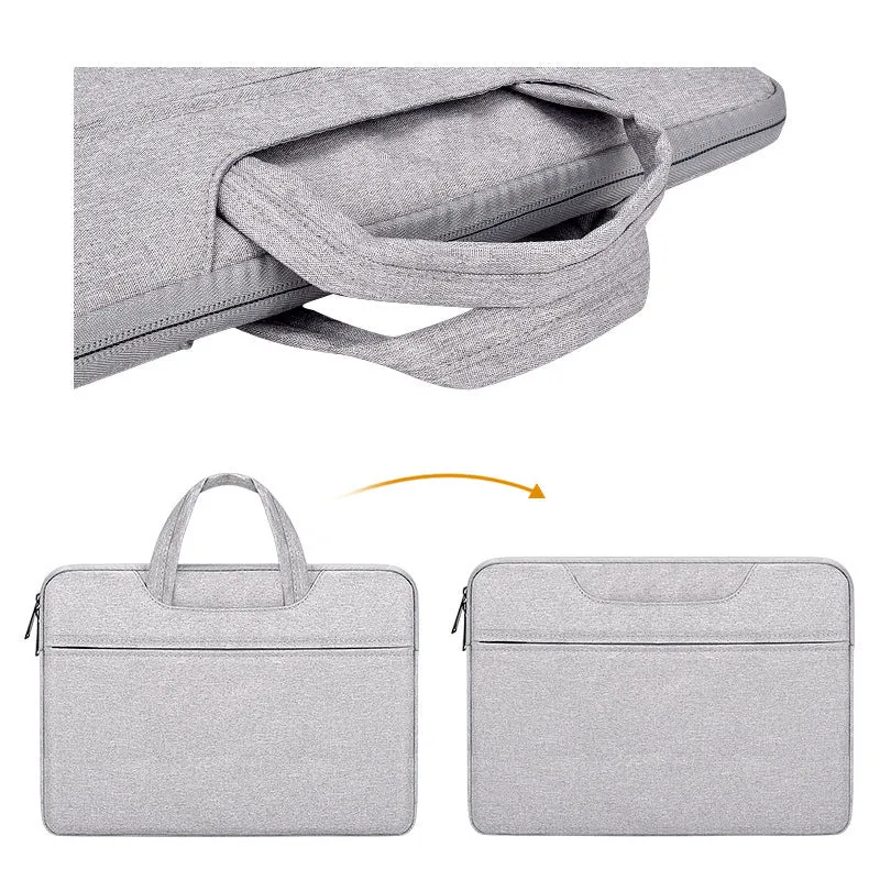 Waterproof laptop bag and liner in dark grey with soft handle and zipper closure for 15.6 inch notebook