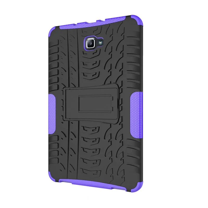 Samsung Galaxy Tab A 10.1 2016 plate bracket shell protective case in black with stand and tyre pattern