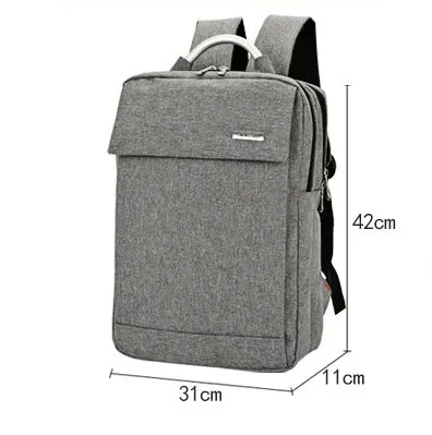 Double shoulder nylon laptop backpack for 15 inch notebook in black colour